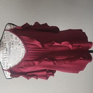 White House Black Market Burgundy Ruffle Blouse